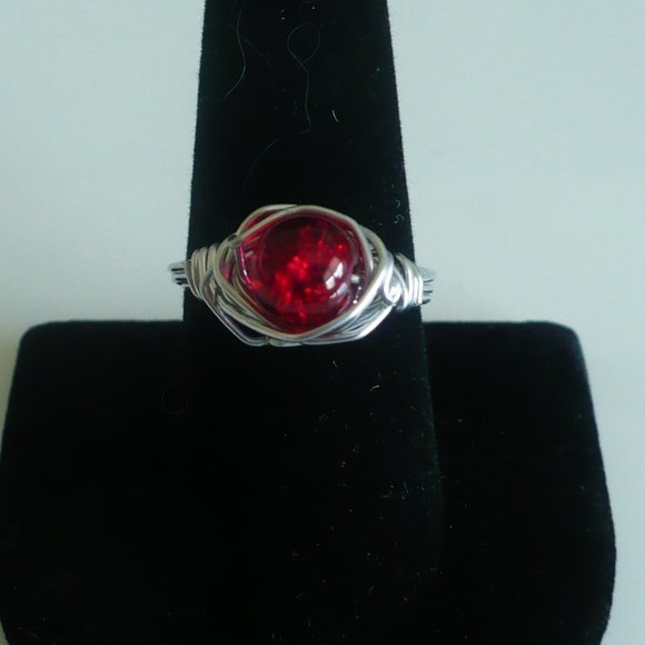 ❤️ NEW Handcrafted Artisan Ring Wire Wrapped Red Fractured Glass - Picture 1 of 9